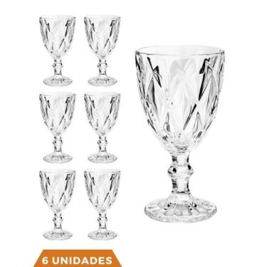 Imagem de 6 Copos Transparente Taças Diamante 300ml Para Agua Vinho - ECO'S