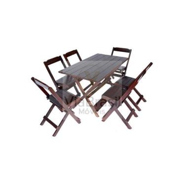 Imagem de Jogo Conjunto 6 Cadeiras e 1 Mesa Dobrável de Madeira 120 x 70 - Com P