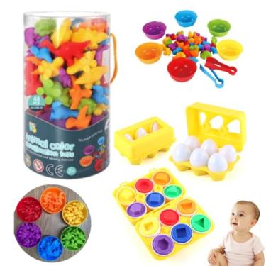 Imagem de Kit Brinquedo Educativo Classificação de Cores com Animais de Silicone e Caixa de Ovos de Encaixar (Animais dinossauros e caixa de ovos)