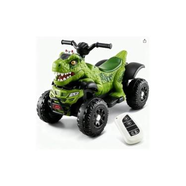 Imagem de Quadriciclo Elétrico Infantil Dinossauro T-Rex, Verde, 6V, com Luzes LED, Bluetooth, USB, para Crianças 3+ Anos, 70x36x49cm, Capacidade 30kg