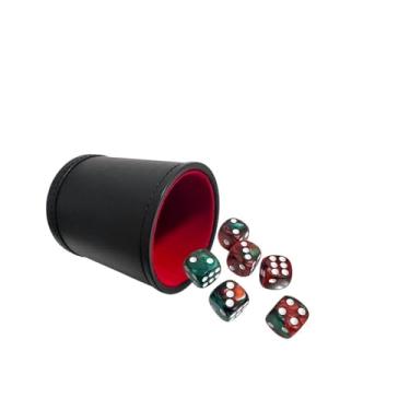 Imagem de TOPTAN PU Leatherette Dice Cup with 6 D6 Red and Green Dice for Yahtzee Farkle Bar Party Dice Games