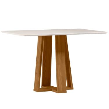 Imagem de Mesa De Jantar Para 4 Lugares 1,20m Tampo Mdf Com Vidro Rubi Ypê/off White - New Ceval