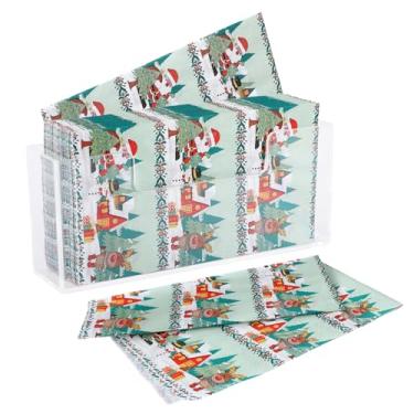 Imagem de 100 guardanapos descartáveis com suporte, conjunto de toalhas de papel de mão de Papai Noel para jantar decorativo de festa de Natal, suporte de guardanapo acrílico transparente à prova d'água para