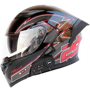 Imagem de Capacete De Moto Modular Capacete De Motocicleta Bluetooth Front Up Full Face Flip Up Capacete Capacete De Motocicleta Capacete Modular Para Motocicleta Scooter Ciclomotor Ece Dot, E, XXXL(63CM)