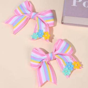 Imagem de 2 peças de laços de cabelo para meninas, arco de gorgorão de flor de arco-íris com clipes de jacaré, acessórios de cabelo