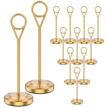 Imagem de 12 peças de suporte de número de mesa dourado, clipe dourado para recepção de casamento, festa de formatura, restaurante, escritório, casa, foto e cartão de exibição (15 cm)