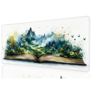 Imagem de Mouse pad estendido livro paisagem montanha verde floresta fantasia mundo mousepad GG grande gaming mouse pad laptop teclado pad mesa escritório computador teclado laptop casa, 31,5 x 11,8 polegadas