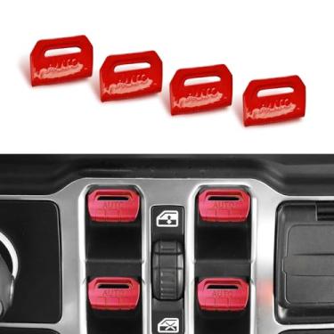 Imagem de Dogary Capa de botão de interruptor de janela Jeep Wrangler de 4 peças, capas de botão de janela de liga de alumínio, compatível com Jeep Wrangler JL e Gladiator JT 2018-2024 (vermelho)