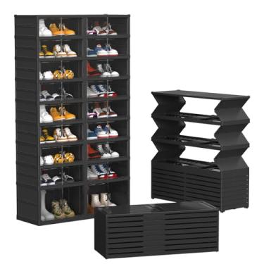 Imagem de FAHKNS Sapateira dobrável, caixas de sapatos transparentes com portas duplas magnéticas, armazenamento organizador de sapatos para entrada/quarto/vestiário, armário de sapatos grande com rolo inferior