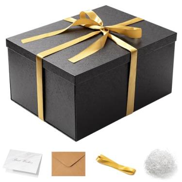 Imagem de Mefleet Caixa de presente grande com tampa para presentes 43 x 33 x 12 cm caixas de presente pretas grandes 1 pacote para Natal, aniversário, dia dos namorados, presentes de dia das mães - contém