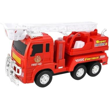 Imagem de Bombeiro Caminhão de Brinquedo com Luzes LED e Sirene, Vermelho, Plástico, 25x15x10cm, Movimento Automático, Requer 3 Pilhas AA, para Crianças 3 Anos+