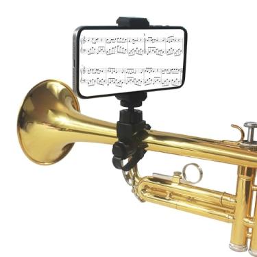 Imagem de Clipe de lira ajustável para trompete para celular com rotação de 360°, latão baixo, grampo de lira para trompete ou corneta (diâmetros de tubo redondo ajustáveis de 0,8 a 5,3 cm), preto