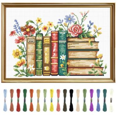 Imagem de FREEBLOSS Kit de ponto cruz estampado de 11 CT para adultos iniciantes com livros de instruções e kit de ponto cruz bordado de arte de parede sem moldura 35,56 x 50,8 cm