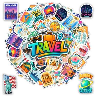 Imagem de BETANAS Pacote com 100 adesivos de viagem mundial, adesivo impermeável de vinil de referência global, decalques de cenário cultivado com alimentos para cartão, laptop, garrafa de água, capacete