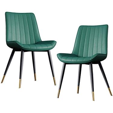 Imagem de Conjunto de cadeiras de jantar – Cadeiras de canto de cozinha, cadeiras de jantar, conjunto de 2 cadeiras de canto para balcão de cozinha com pernas e encosto de metal resistente e assento de couro