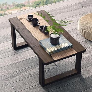 Imagem de HYUIO Mesa de chá de tatame japonês, mesa de chão de madeira maciça, mesa de centro simples Zen, mesa de canto com janela saliente, mesa lateral (76 cm)