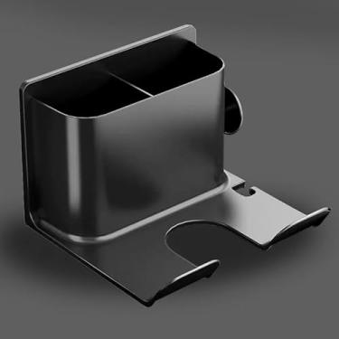 Imagem de 1 suporte de secador de cabelo que economiza espaço, sem perfuração, fácil de montar na parede, organizador de banheiro elegante - preto