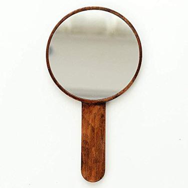 Imagem de Espelho de maquiagem com alça HD, espelho de maquiagem de madeira maciça, portátil, espelho de mão, salão de beleza, retro, de madeira, portátil, espelho