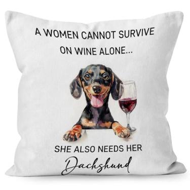 Imagem de Liosei Capa de almofada decorativa de Dachshund engraçada, presentes de Dachshund Doxie para mulheres, presentes de cachorro Weiner, capas de travesseiro para amantes de vinho para decoração de sofá