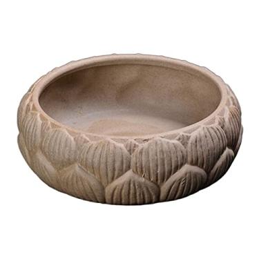 Imagem de PZHANGZVH Vaso de cerâmica bruta imitação de pedra vaso de flores cerâmica não porosa grande hidropônico vaso de lírio de água tigela de lótus vaso de flores (cor: 1) (B)