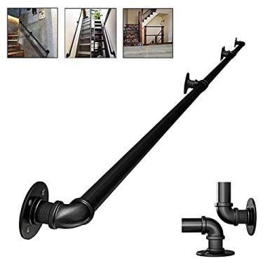 Imagem de Corrimão de tubulação/corrimão de escada de ferro forjado a vento industrial, loft interno doméstico contra a parede alça de jardim de infância antiderrapante antigo, preto (1 pés-6 m) (tamanho: 4,3 m