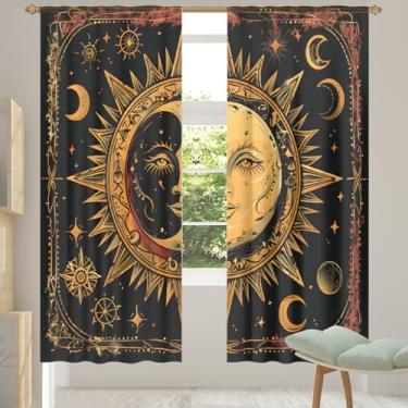 Imagem de 2 conjuntos de painéis étnicos cortinas transparentes sol rosto lua cortinas transparentes arejadas com filtro leve painéis de cortina leve cortina de porta janela para sala de estar quarto jantar