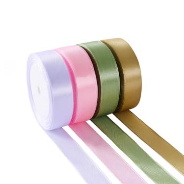 Imagem de Rolos de fitas de cetim para artesanato, 4 cores embelezam fitas decorativas de 1,9 cm de largura para buquê floral, laços, decoração de chá de casamento