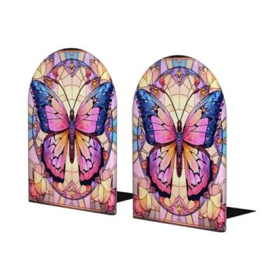 Imagem de Lindo suporte de livros de madeira grande borboleta rosa suporte de livros decorativo antiderrapante resistente terminais de livro para mesa de escritório em casa biblioteca de estudo escolar