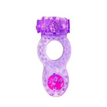 Imagem de Anel Peniano Pérola com Vibrador, Estimulador de Clitóris e Pérola Anal, TPR Roxo, 7cm, 2 Baterias LR1130 Inclusas