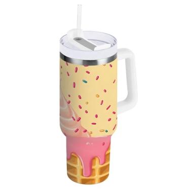 Imagem de SEHANY Copo de sorvete de verão de 1,134 g com alça, copos isolados de aço inoxidável a vácuo de parede dupla, caneca de café à prova de vazamento, copo isolado para viagem, cabe no suporte de copo de
