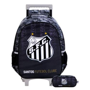 Imagem de Kit Escolar Time Santos Mochila Rodas + Estojo Duplo Oficial - Xeryus