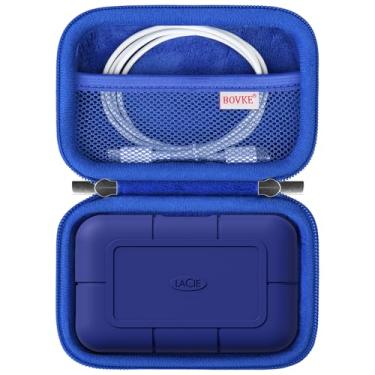 Imagem de BOVKE Estojo de transporte para LaCie Rugged SSD Pro5 4TB / 2TB Solid State Drive, suporte de armazenamento para disco rígido externo LaCie Rugged SSD Pro5 portátil para computadores Mac e PC, azul