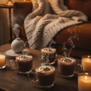 Imagem de Kit 4 Canecas Graffiato 170ml Vidro Borda Dourada Luxo - Hauskraft