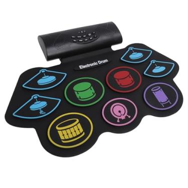 Imagem de Cryfokt Conjunto de Almofadas de Bateria Eletrônica Portátil Kit de Bateria BT MIDI Roll Up para Iniciantes Crianças Coloridas 9 Almofadas 2 Pedais