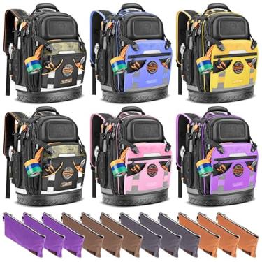 Imagem de Mochila de ferramentas, bolsa de ferramentas para eletricista, 78 bolsos e laços, bolsa de ferramentas HVAC para homens, mochila de ferramentas de construção de armazenamento resistente (pacote com 6