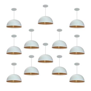 Imagem de Kit 12 Luminária Pendente Meia Lua 24cm Com Interior Cobre Fiação 110/
