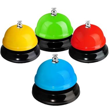 Imagem de 4 peças de campainha de serviço de chamada para jantar de metal colorido, 7,6 cm de diâmetro, antiferrugem para hotel, restaurante, escritório, escola, cozinha, bar, 4 cores