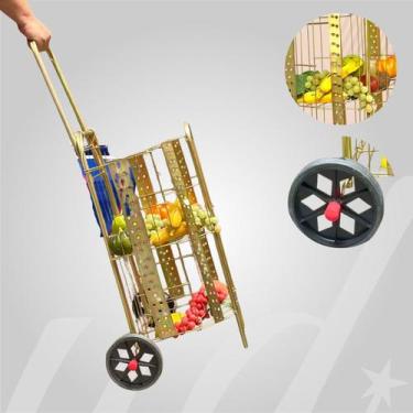 Imagem de Carrinho de Feira Dobrável Aço Galvanizado Dourado Reforçado 30kg Vint