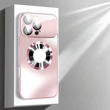 Imagem de Capa fosca de luxo em titânio metálico para iPhone 17, 16, 15, 14, 13, 12, 11 Pro Max Plus com proteção de lente de vidro para a câmera, rosa, para iPhone 12 Pro