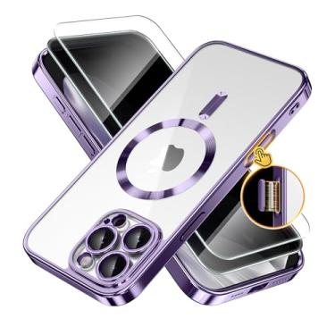 Imagem de Capa magnética para iPhone 16 Pro com botão de controle da câmera, compatível com MagSafe, [proteção total da câmera] [protetor de tela de privacidade] Capa de telefone transparente revestida para