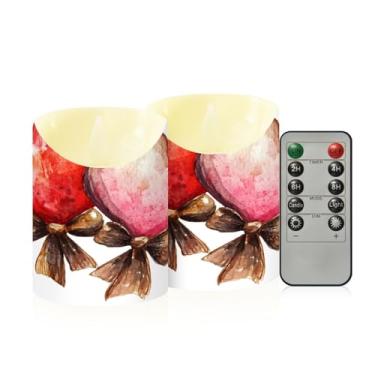 Imagem de Wassud Pacote com 2 corações em aquarela com laços, velas sem chama com controle remoto, velas realistas cintilantes com temporizador, velas decorativas para Natal, casamento, festa, decoração de casa