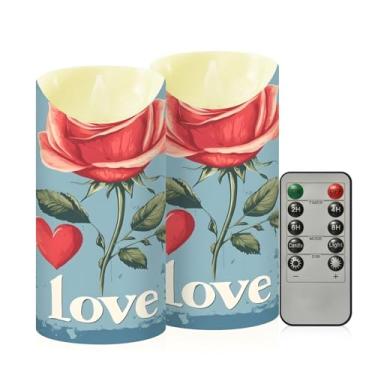Imagem de Wassud Pacote com 2 velas sem chama Rose Love com controle remoto, velas realistas cintilantes com temporizador, velas decorativas para Natal, casamento, festa, decoração de casa média
