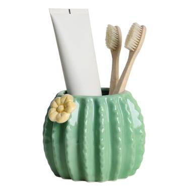 Imagem de Gaolinci Suporte de escova de dentes de cerâmica em forma de cacto, suporte de barbeador, armazenamento de pincéis de maquiagem