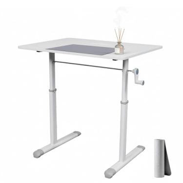 Imagem de Mesa Elevatória Manual com Altura Ajustável de 63 a 90cm - Escrivaninha de Tampo para Estudo, Trabalho com mouse pad, Escritório e Lazer,90 * 60cm branco
