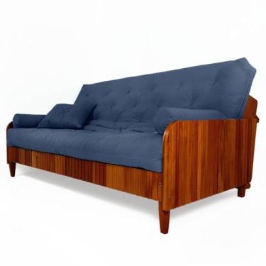 Imagem de Sofá Cama Paris Ii Ripado Acquablock Madeira Maciça Natural D33 - Azul Royal