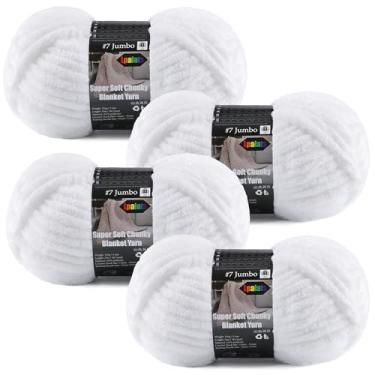 Imagem de Fio grosso para cobertores de crochê, pacote com 4 fios de chenille jumbo, peso total de 400 g, 152,8 metros, fio macio super volumoso, fácil de usar para projetos de tricô e crochê, branco, 4 novelos