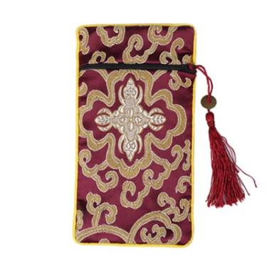 Imagem de Only My Live Home Bolsa com zíper floral para armazenamento de telefone, brocado de seda chinesa, feminina, com zíper, capa de celular com borla, capa universal para celular (10 x 19 cm, bordô, 5