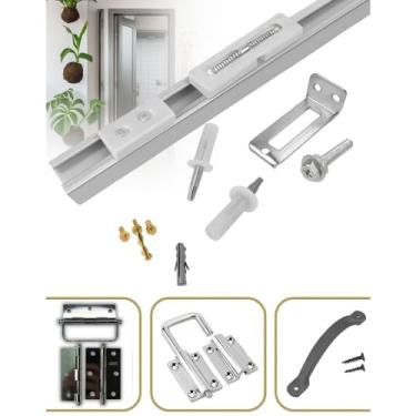 Imagem de Kit Trilho Porta Camarão Prateado 100cm Correr Completo Aço Prateado