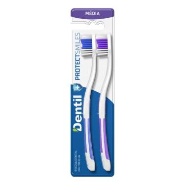Imagem de Dentil – Escova Dental Protect Smiles Média 2 Unidades | Cerdas clássicas com formato côncavo para limpeza eficaz e preço acessível