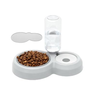 Imagem de TANXIC Tigelas duplas para cães e gatos, conjunto de tigela de comida e água para animais de estimação com dispensador automático de água e tigela de aço inoxidável, tapete de silicone para cães